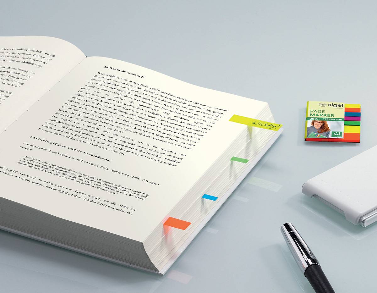 SIGEL Haftmarker, Folie, grün, blau, violett, gelb, orange, 50x6 mm und 50x12 mm, 280 Streifen