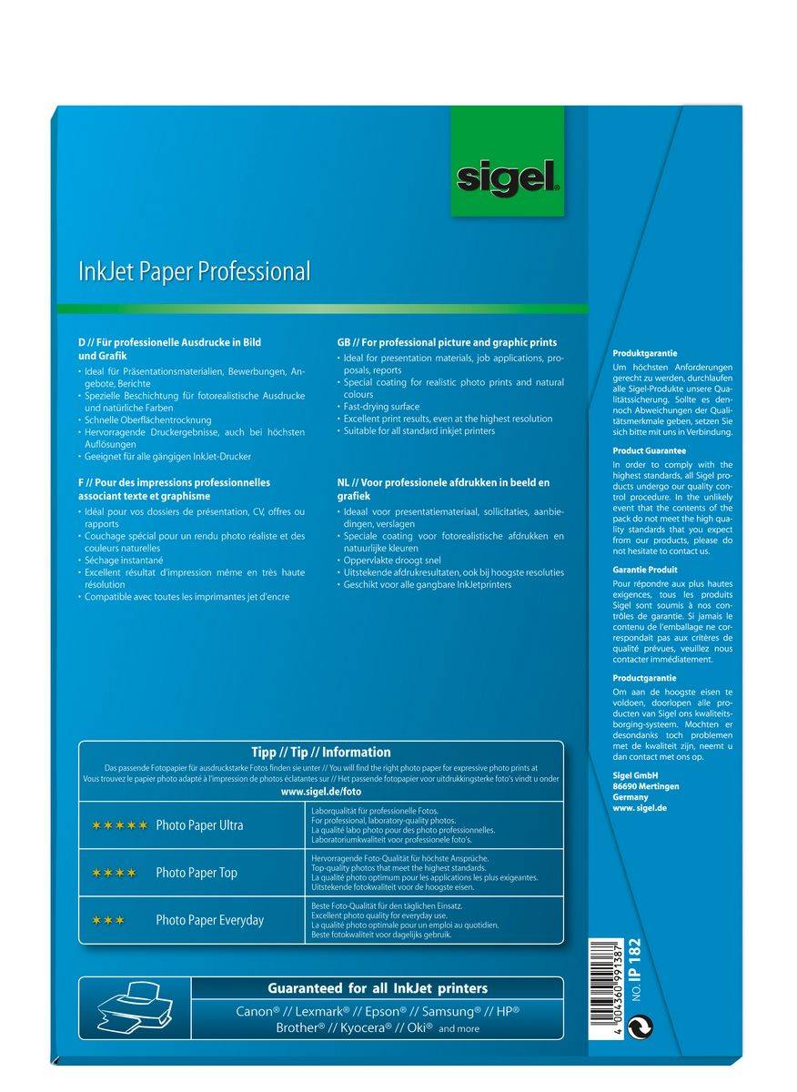 Sigel InkJet Paper IP182 - Beschichtet - hochweiß - A4 (210 x 297 mm)