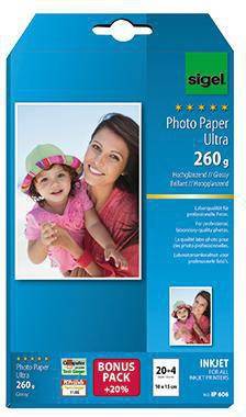 SIGEL Inkjetpapier ULTRA IP606 10x15cm hochglänzend 24 Bl./Pack.