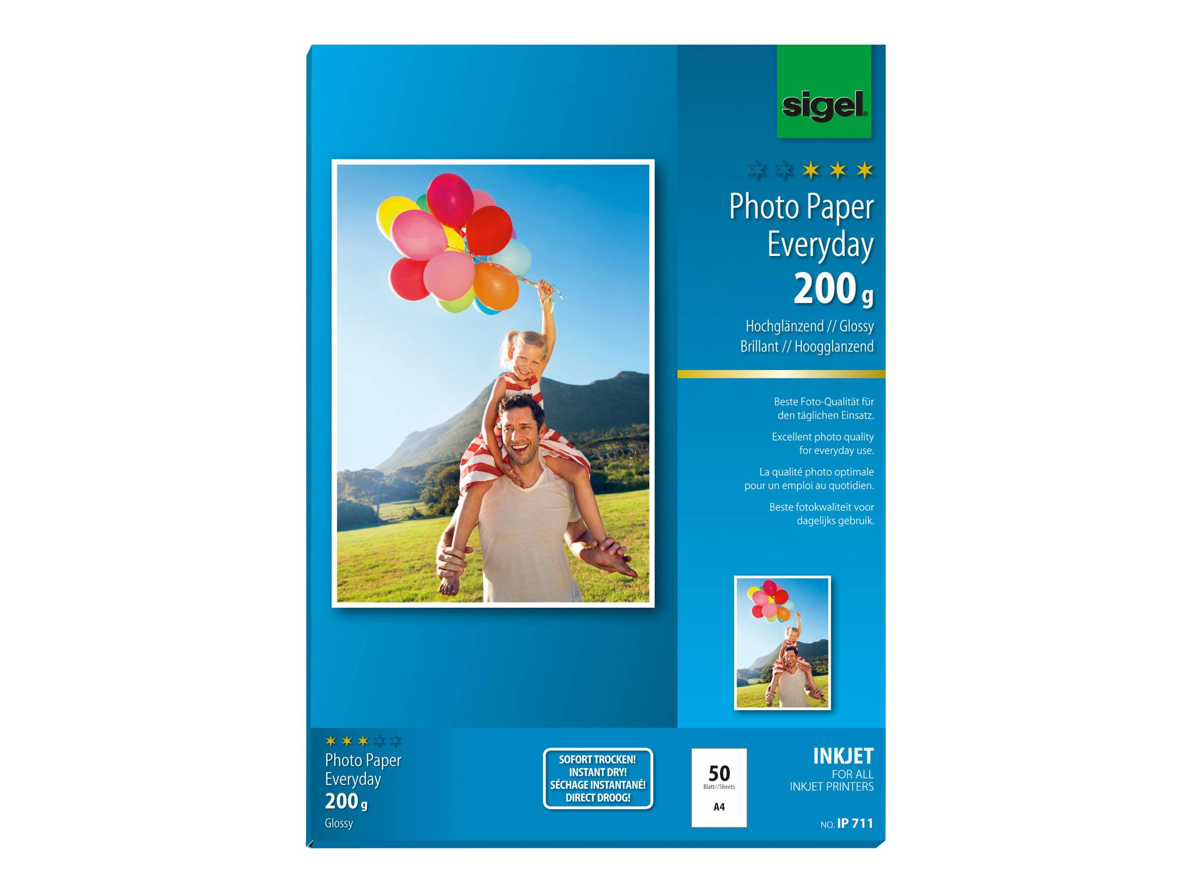 Sigel InkJet Everyday plus Photo Paper IP711 - Glänzend - weiß - A4 (210 x 297 mm)
