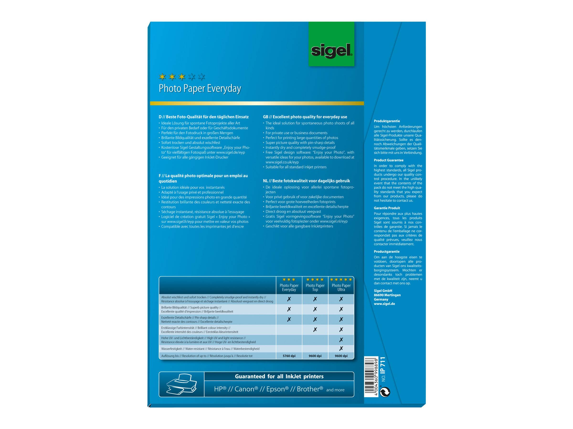 Sigel InkJet Everyday plus Photo Paper IP711 - Glänzend - weiß - A4 (210 x 297 mm)