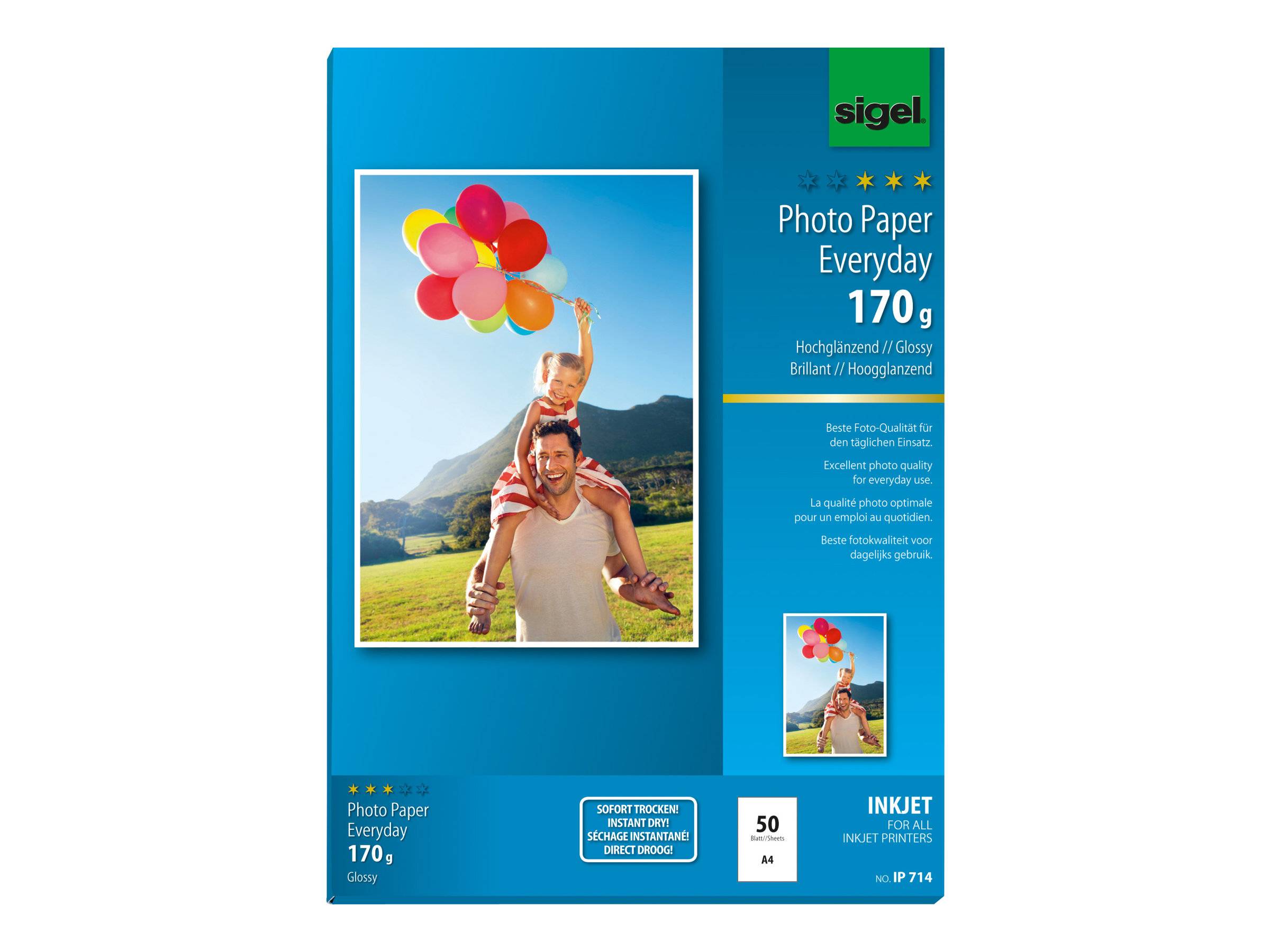 Sigel InkJet Everyday plus Photo Paper IP714 - Glänzend - weiß - A4 (210 x 297 mm)