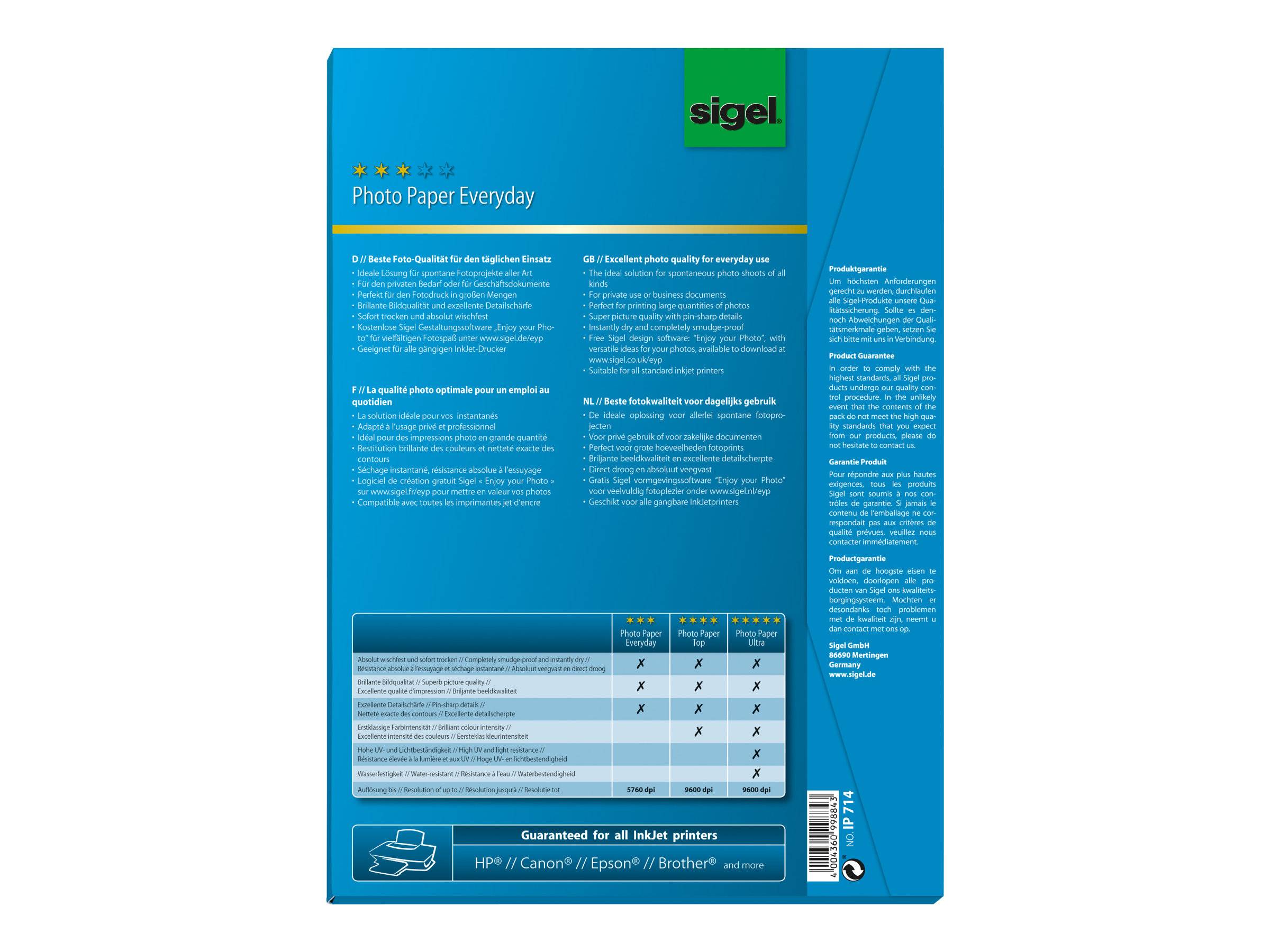 Sigel InkJet Everyday plus Photo Paper IP714 - Glänzend - weiß - A4 (210 x 297 mm)