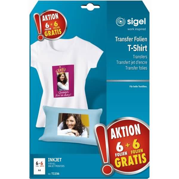 T-Shirt Transfer Folien HOT DEAL für helle Textilien 6+6 Blatt gratis