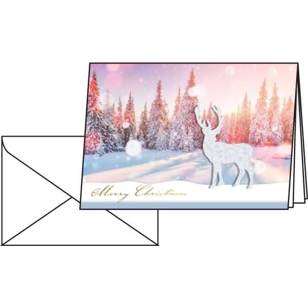Weihnachtskarte Handmade A6 220g/qm 10+10 Stück Snow Deer Lack/Folienprägung