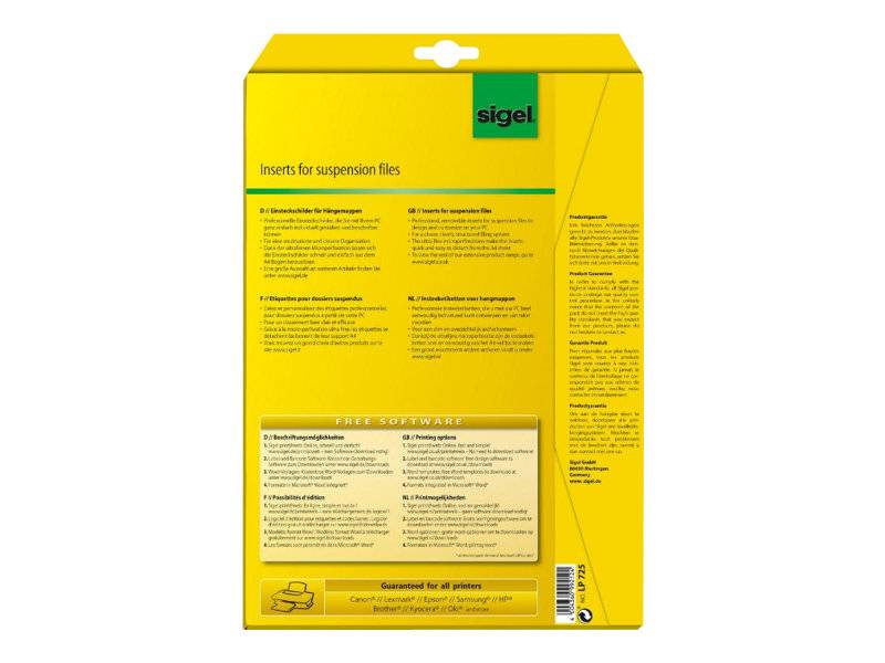 Sigel LP725 - Alle Farben, sortiert - 58 x 18 mm - 185 g/m² - 180 Karte(n) (4 Bogen x 45)