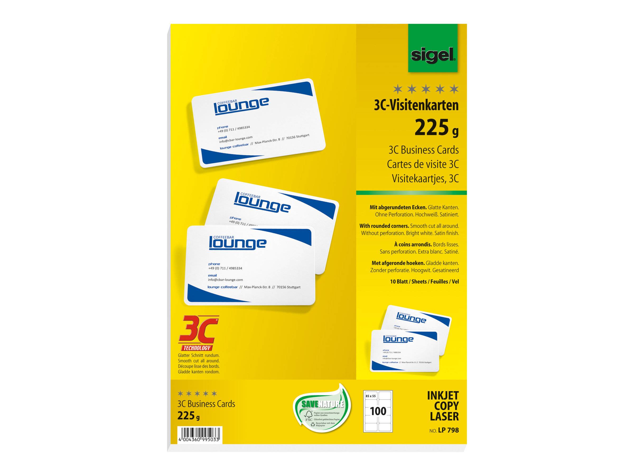 Sigel Mikro-perforiert - hochweiß - 85 x 55 mm - 225 g/m² - 100 Karte(n) (10 Bogen x 10)