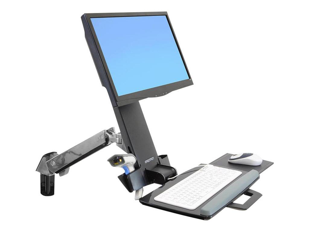 Ergotron Sit-Stand Combo Arm - Befestigungskit (Handgelenkkissen, Schienenmontage Halterungsset, höhenverstellbare Halterung, Tastaturablage mit
