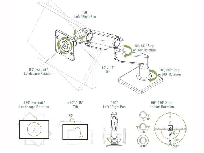 Humanscale M8.1 Monitor Tischhalterung Klemme, schräg, silber (M81CMSBTB)
