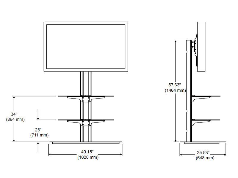 Peerless SS550P-S Monitorständer 32-50 Zoll mit 2 Glas-Ablagen, silber