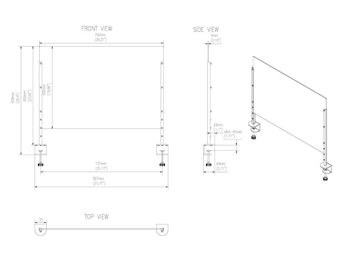 Edbak ProScreen Acrylglas Kassenbereich Schutzscheibe S, Tischklemme