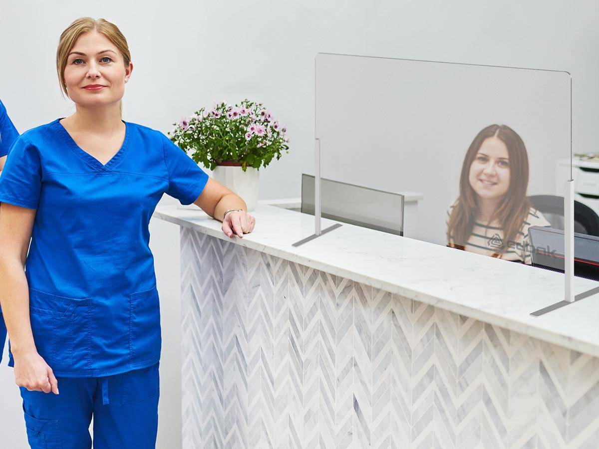 Edbak ProScreen Acrylglas Kassenbereich Schutzscheibe S, Standfuß