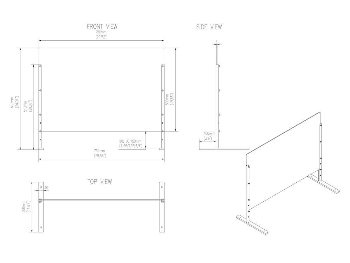 Edbak ProScreen Acrylglas Kassenbereich Schutzscheibe S, Standfuß