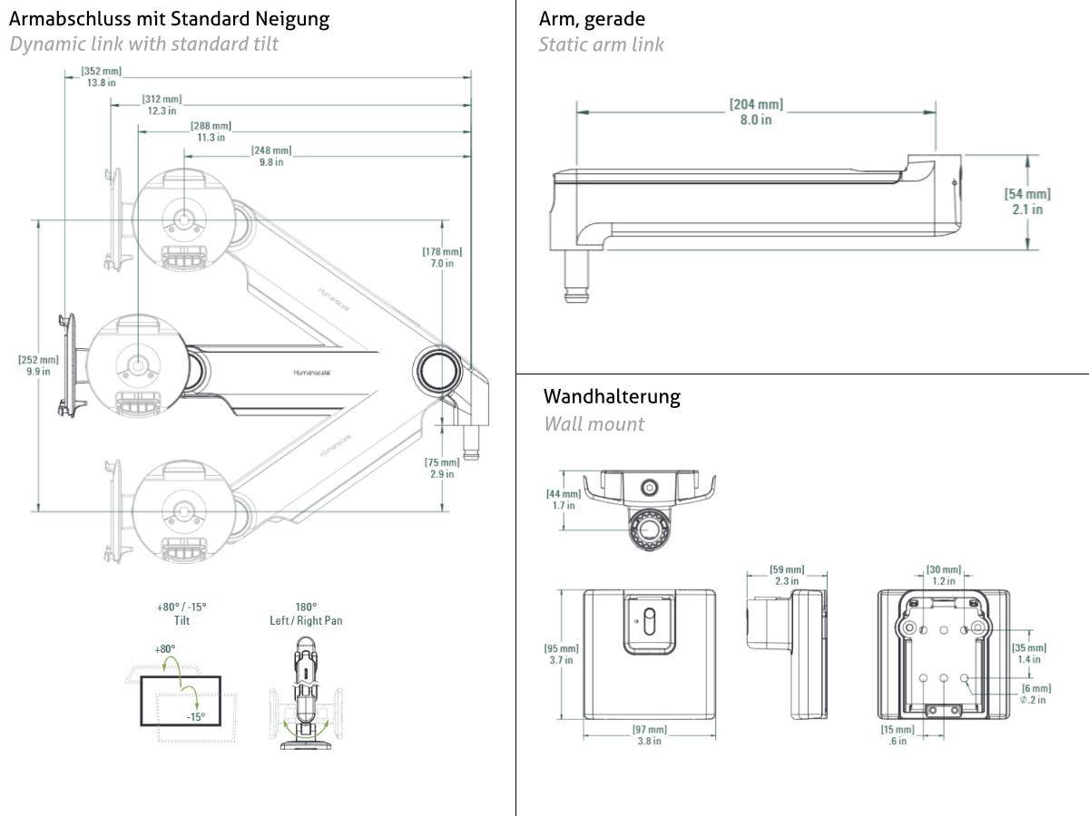 Humanscale M2.1 Monitor Wandhalterung gerade silber (M21HMSETB)