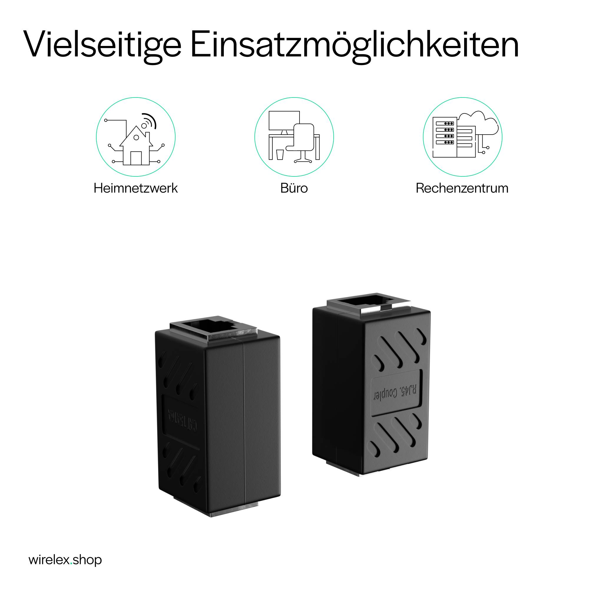Vollgeschirmter Cat. 6A RJ45 Kabelverbinder-Adapter - Doppelbuchse