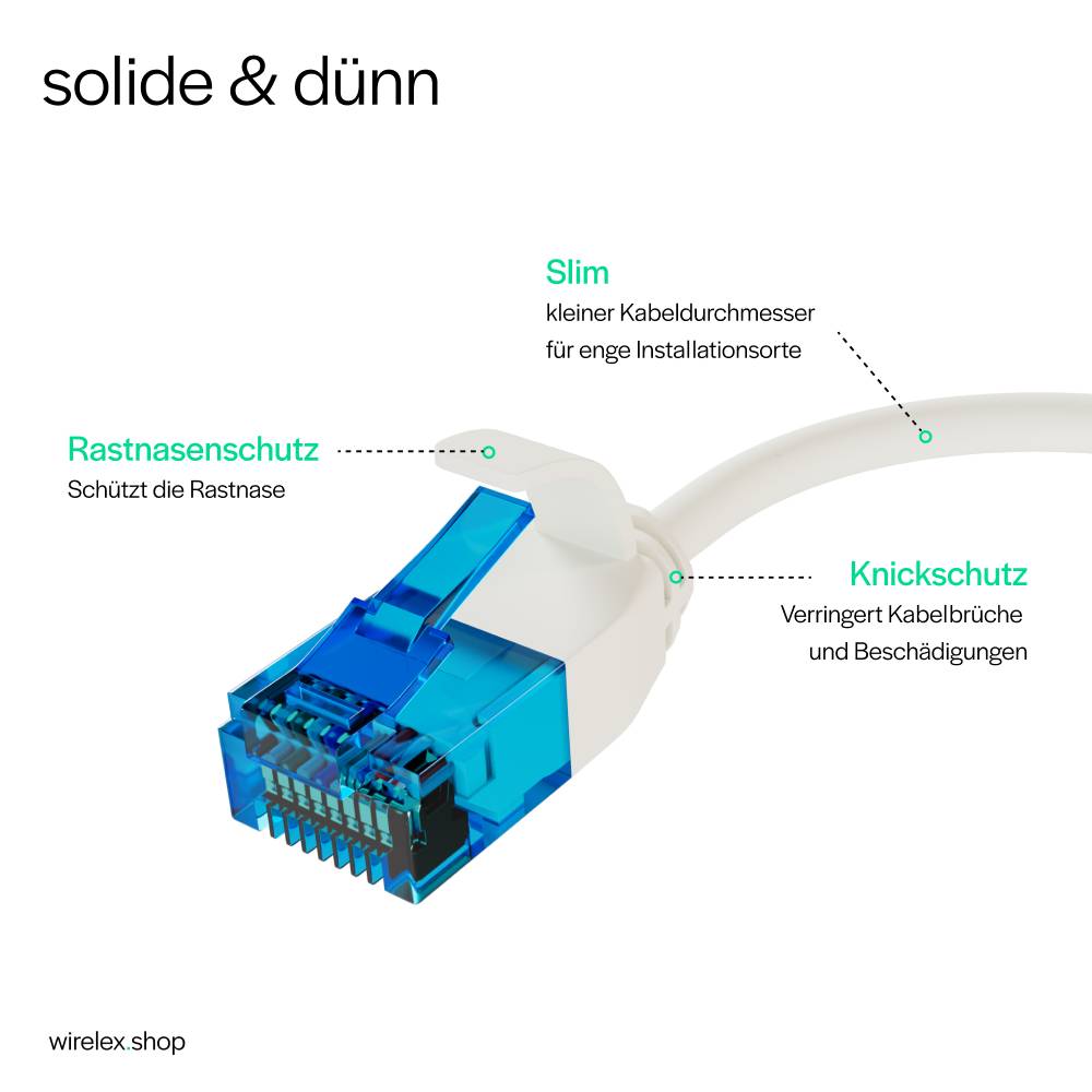 Netzwerkkabel RJ45 LAN Cat. 6 U/UTP extra dünn 0,3m, Weiß