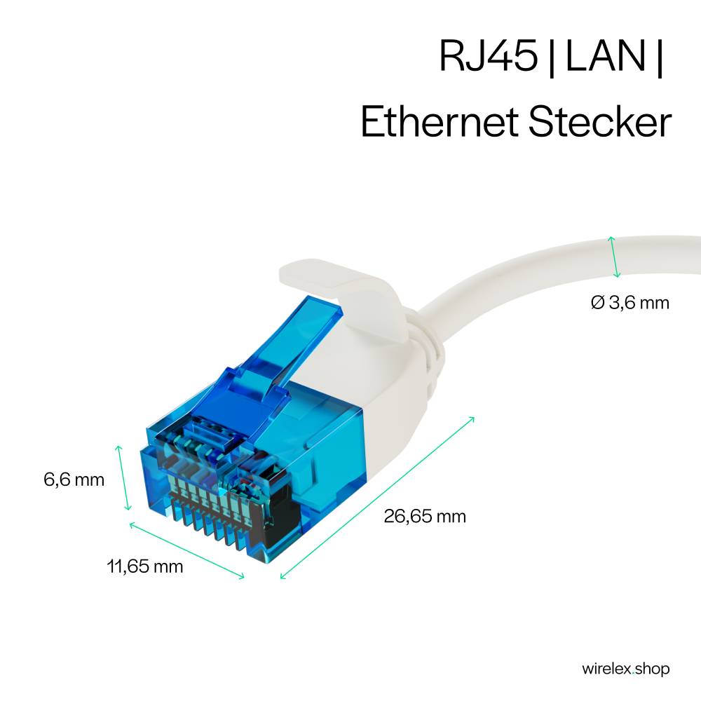 Netzwerkkabel RJ45 LAN Cat. 6 U/UTP extra dünn 0,3m, Weiß