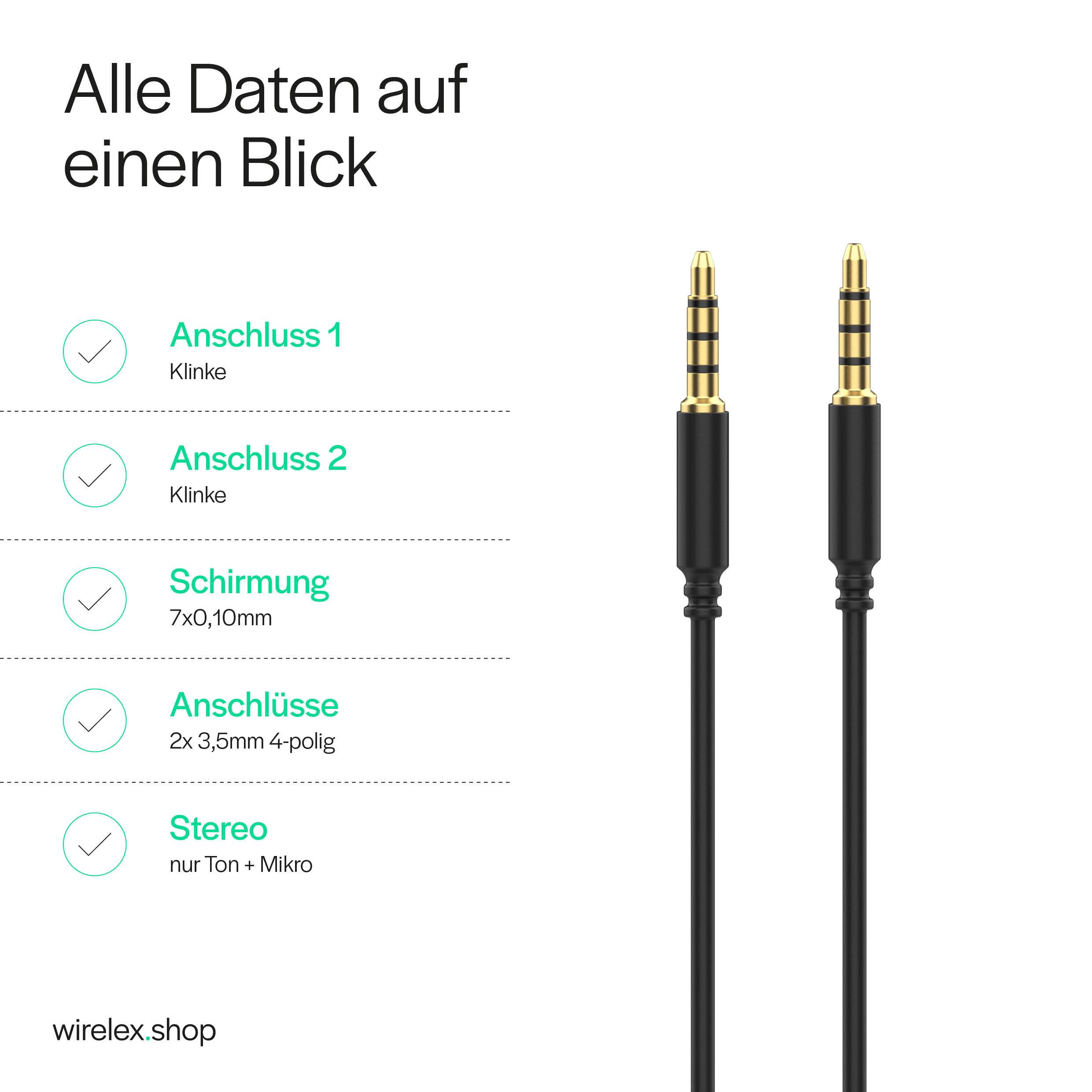 3,5mm Mini-St. - 3,5mm Mini-St. Rund sw 4 pin 1,5m