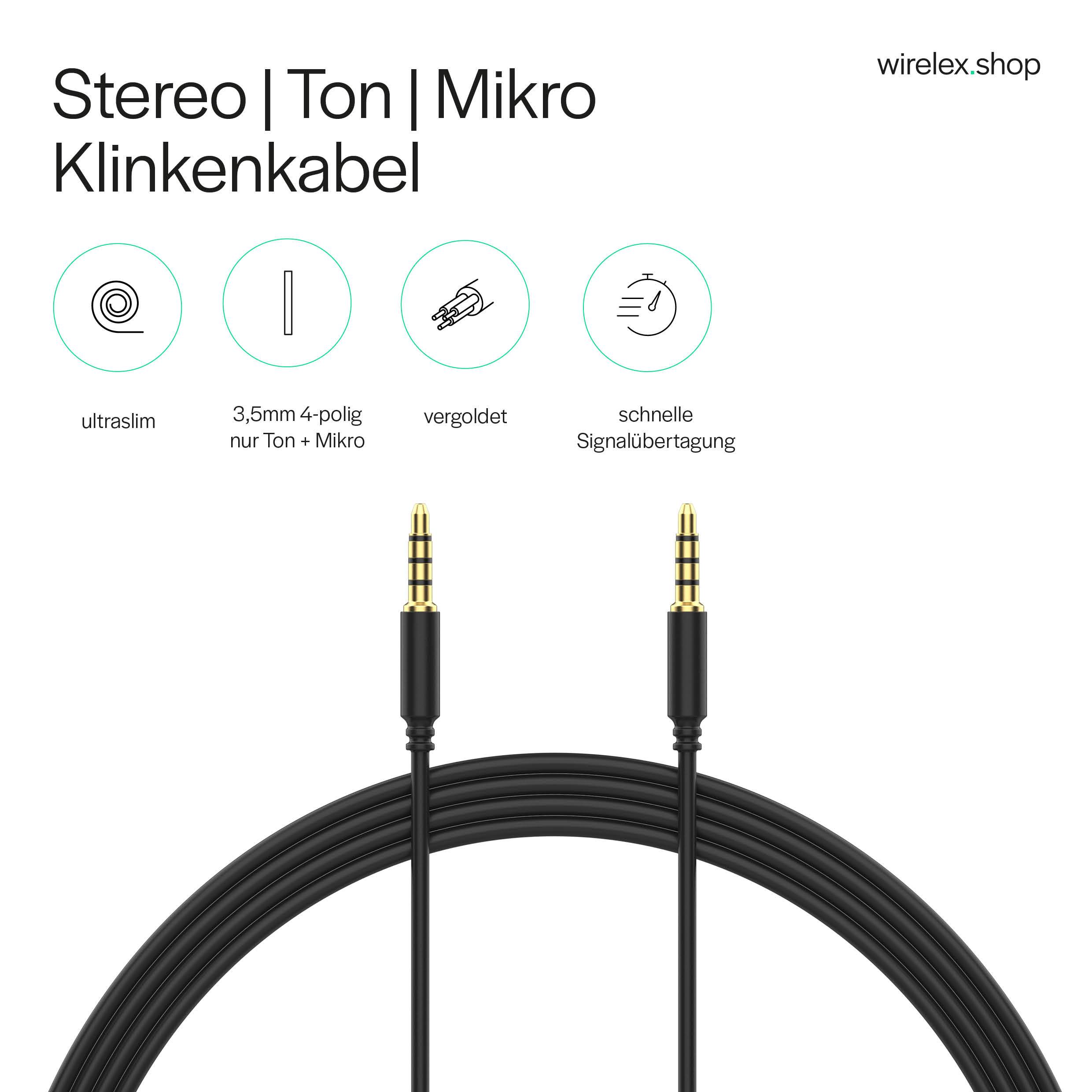 3,5mm Mini-St. - 3,5mm Mini-St. Rund sw 4 pin 1,5m