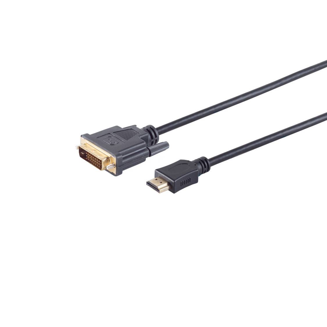DVI-zu-HDMI-Kabel mit schwarzen Steckern auf weißem Hintergrund.