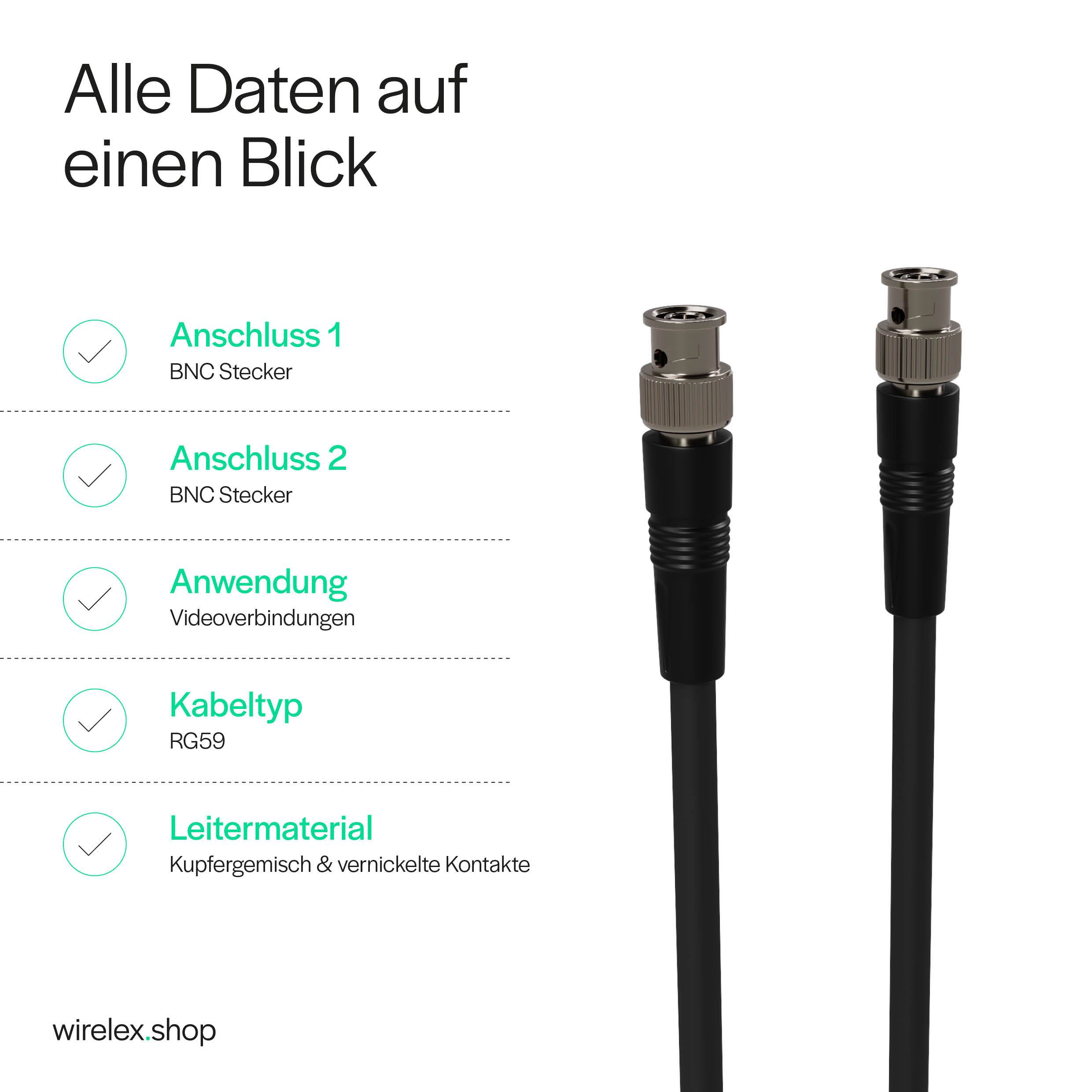 BNC Kabel, BNC-Stecker auf BNC-Stecker, 2 m