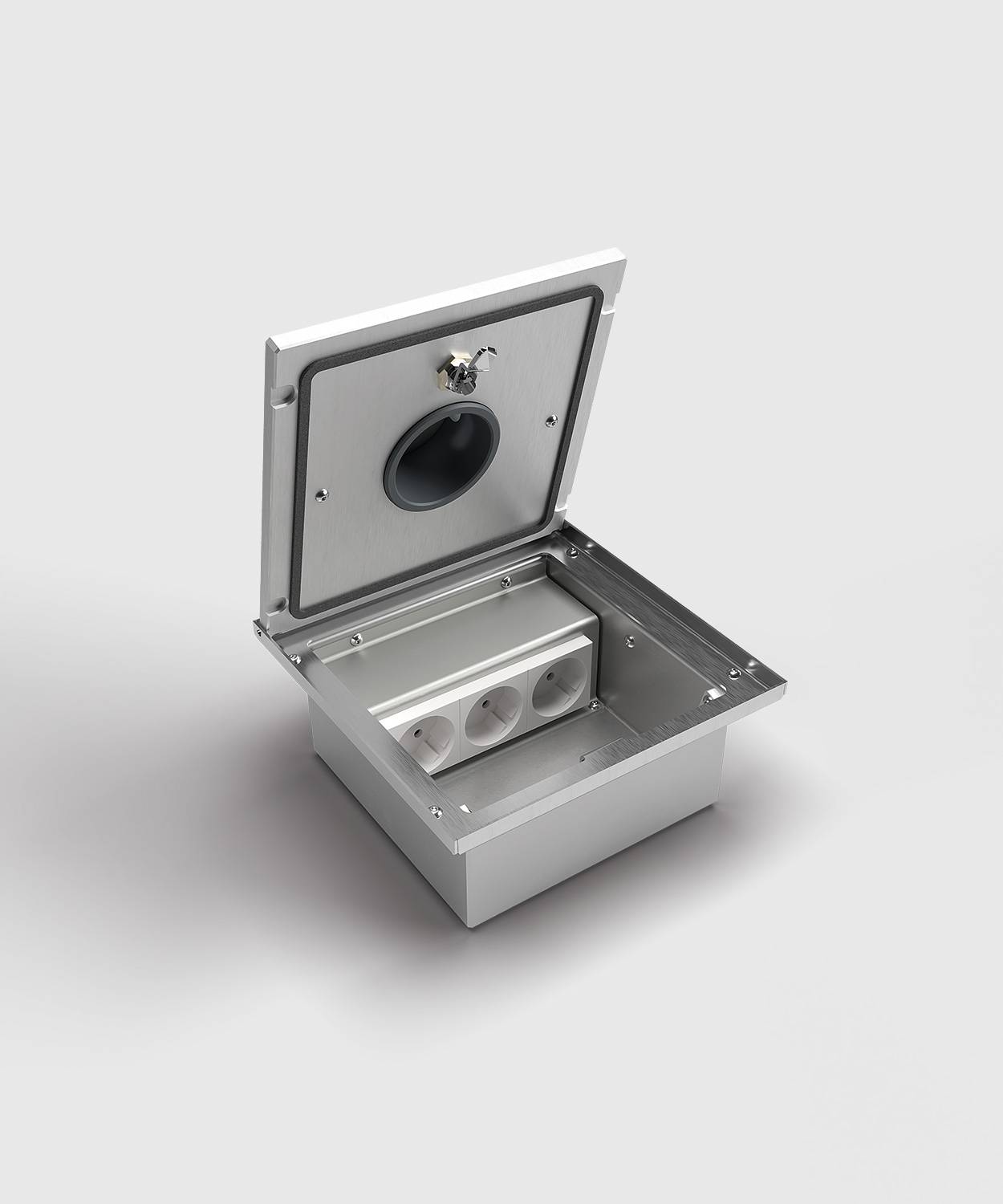 Bodensteckdose/ Bodentank 2003Q; 3x Schuko, Tube