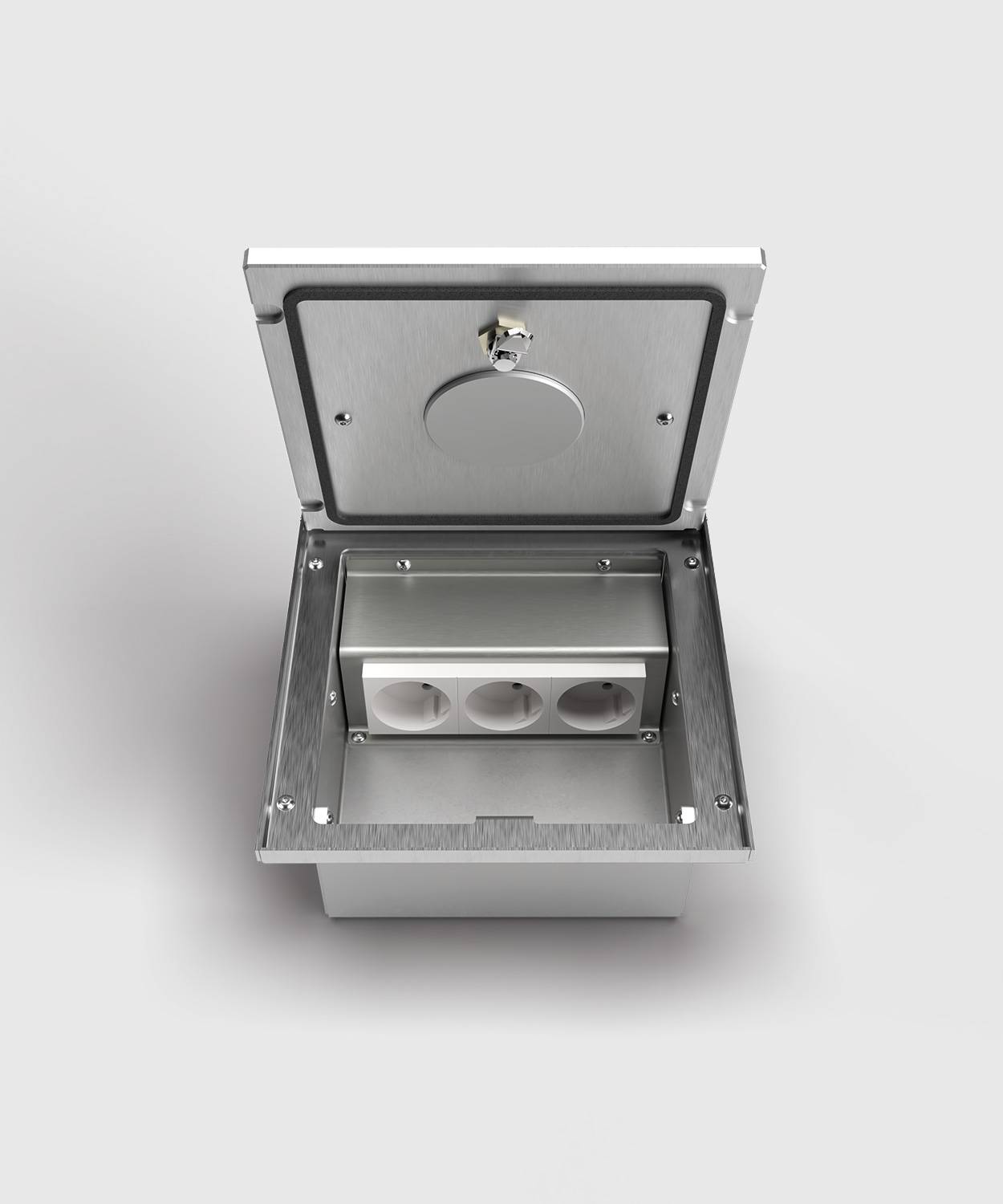 Bodensteckdose/ Bodentank 2003Q; 2x Schuko, 1x RJ45 2fach, Tube