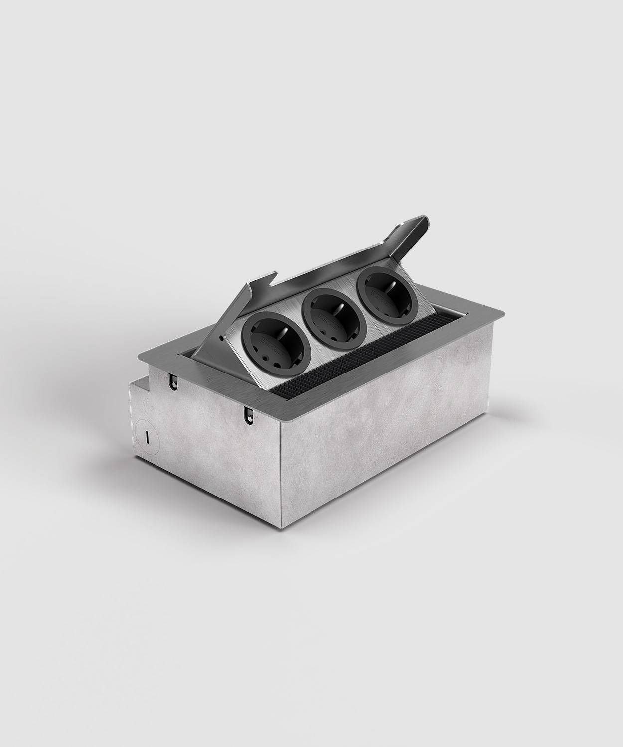 Bodensteckdose/ Bodentank 3203E; 2x Schuko, 1x RJ45 2fach; inkl. Aufnahmebox