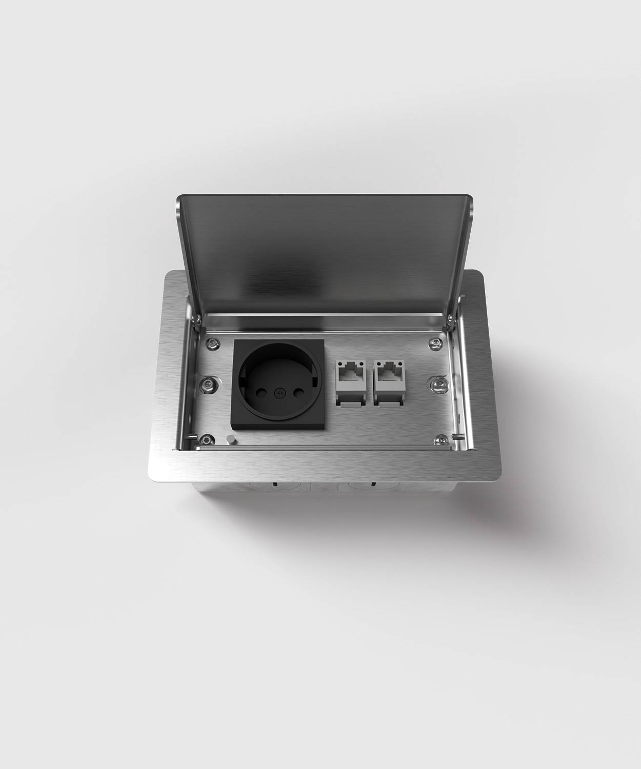 Bodensteckdose/ Bodentank 3302E; 1x Schuko, 1x Antenne (SAT/TV/R, Enddose)