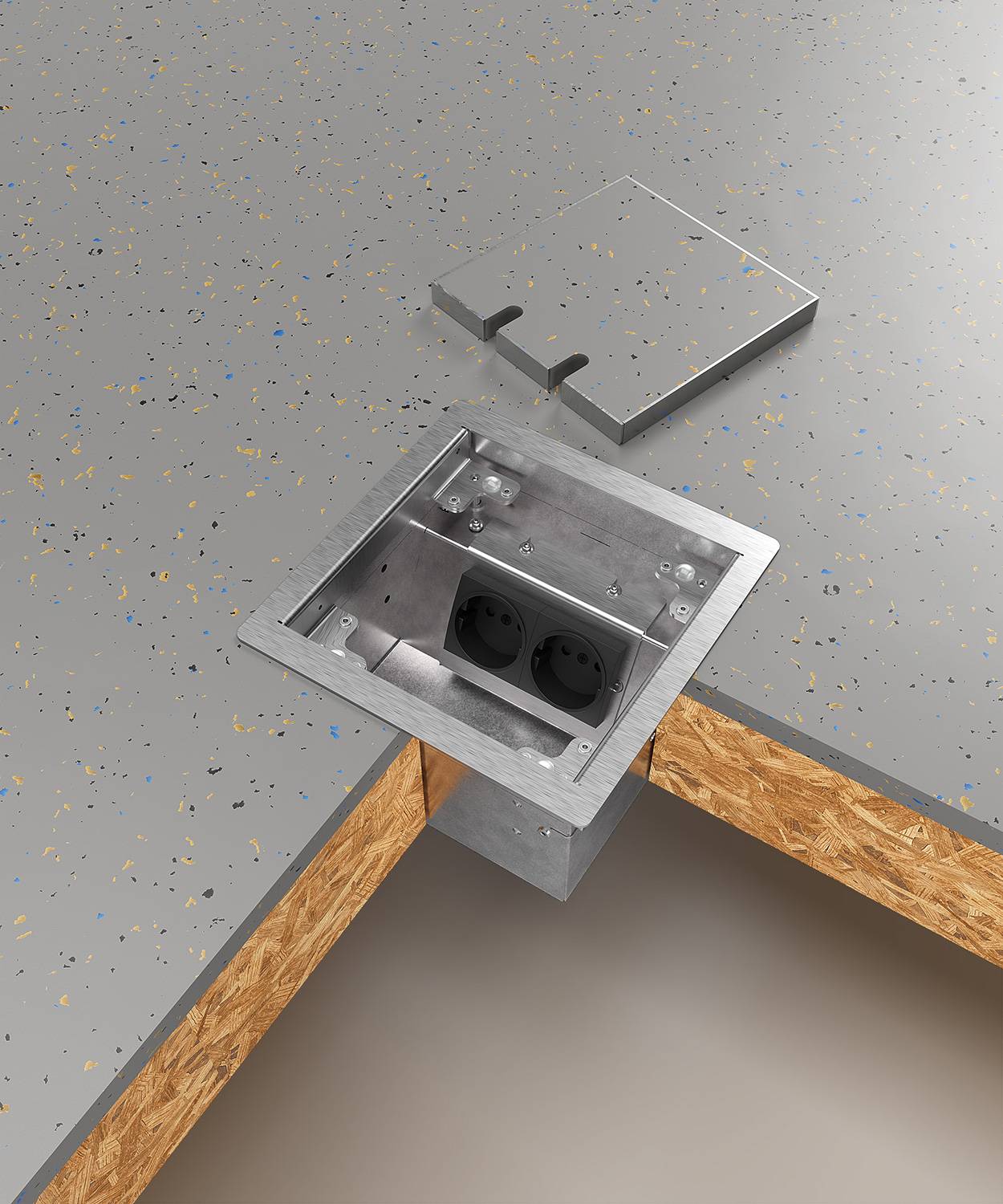 Bodensteckdose/ Bodentank 8502B; 1x Schuko, 1x RJ45 2fach,