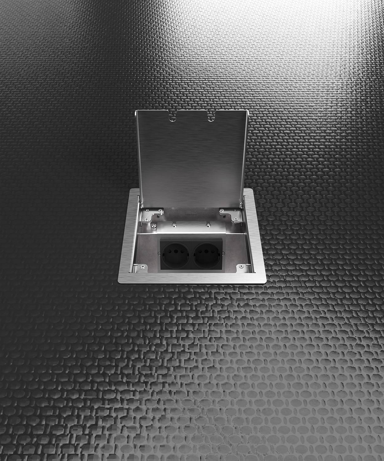 Bodensteckdose/ Bodentank 8502E; 1x Schuko, 1x Antenne,