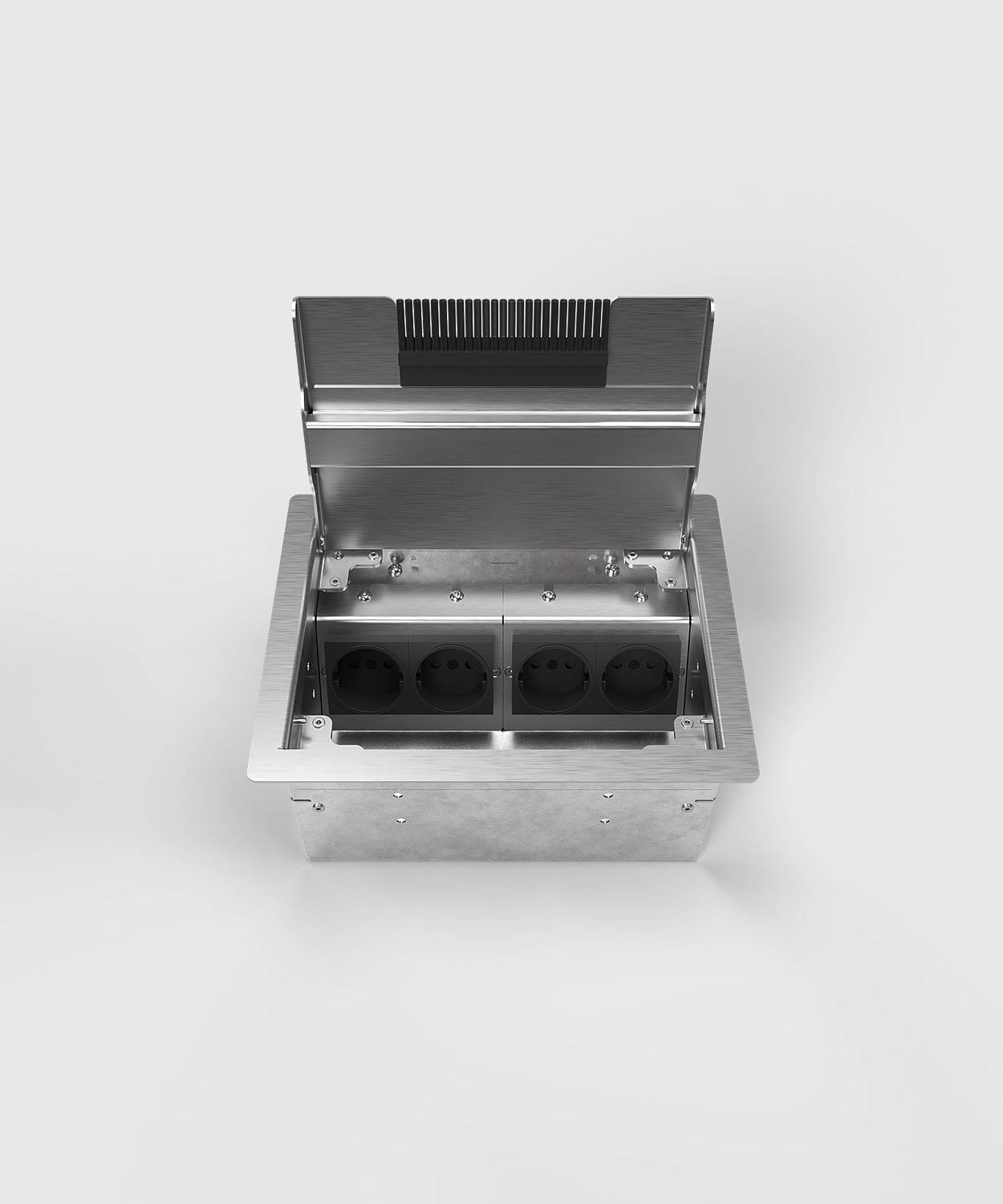 Bodensteckdose/ Bodentank 8504E; 2x Schuko, 1x RJ45 2fach, 1x Antenne,