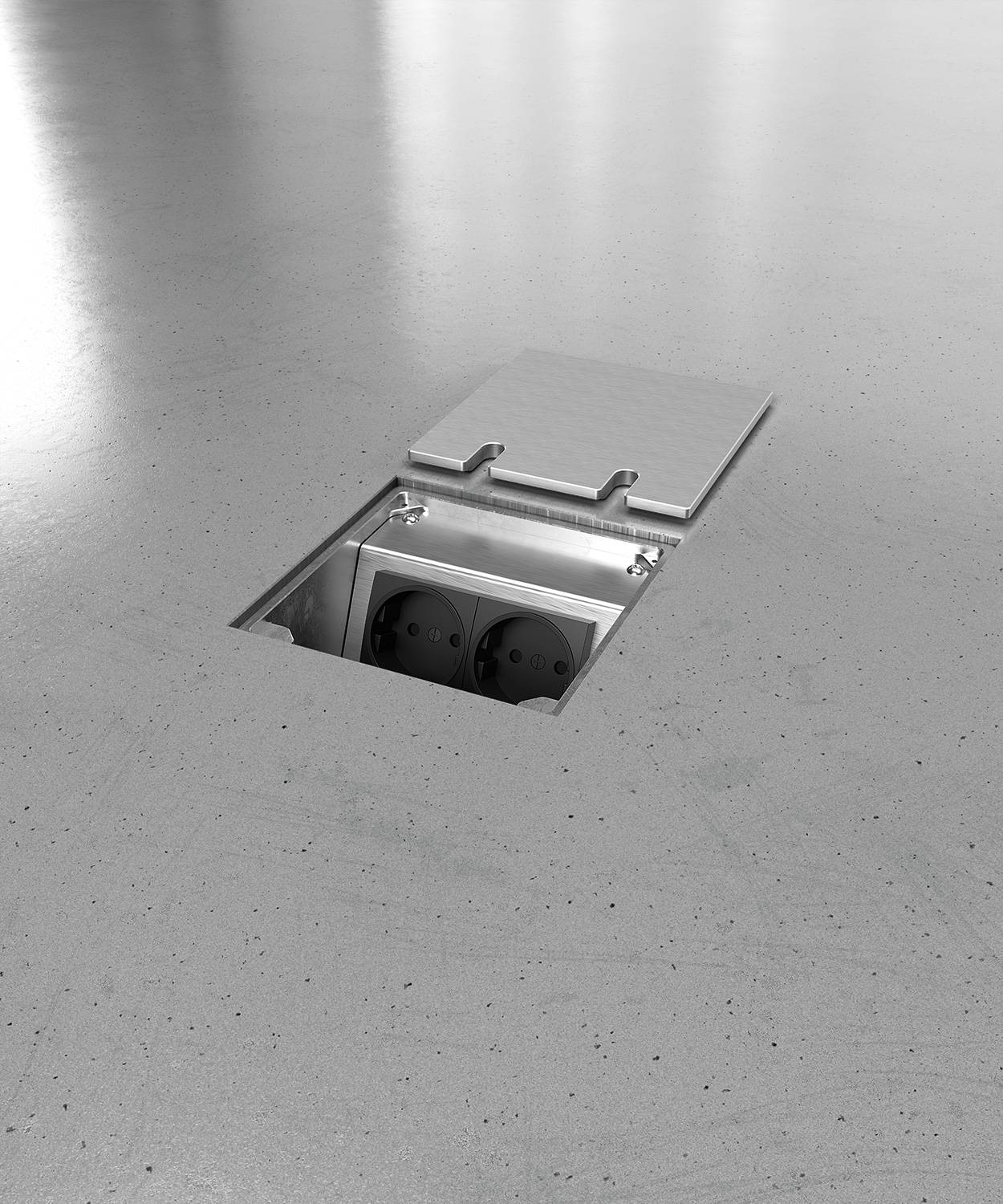 Bodensteckdose/ Bodentank 8802A; 1x Schuko, 1x Antenne,