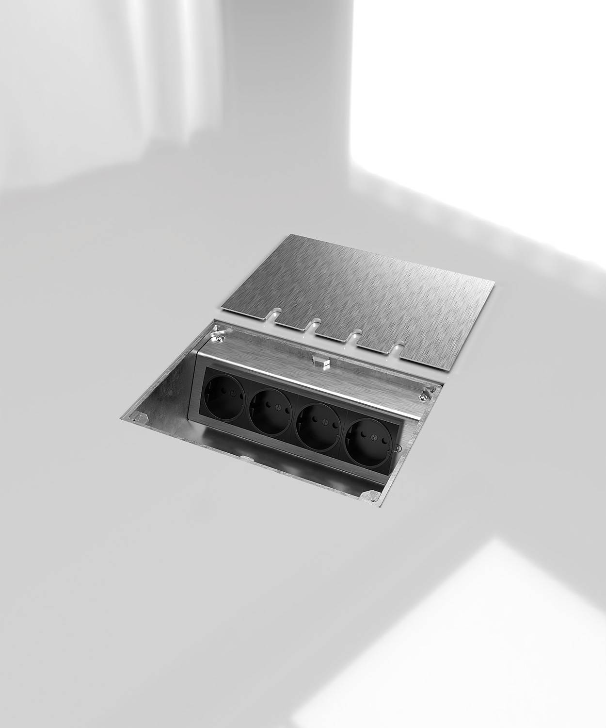 Bodensteckdose/ Bodentank 8804E; 2x Schuko, 1x RJ45 2fach, 1x Antenne,