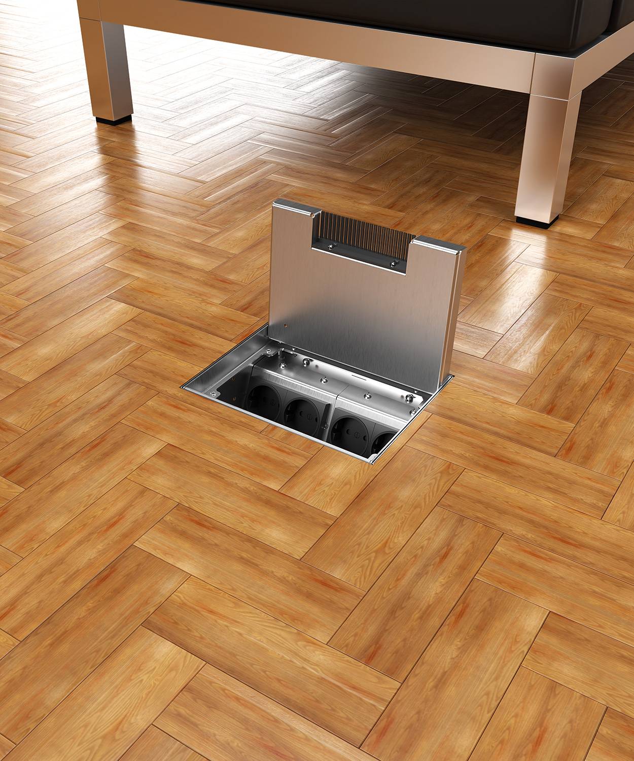 Bodensteckdose/ Bodentank 8904B; 3x Schuko, 1x RJ45 2fach,