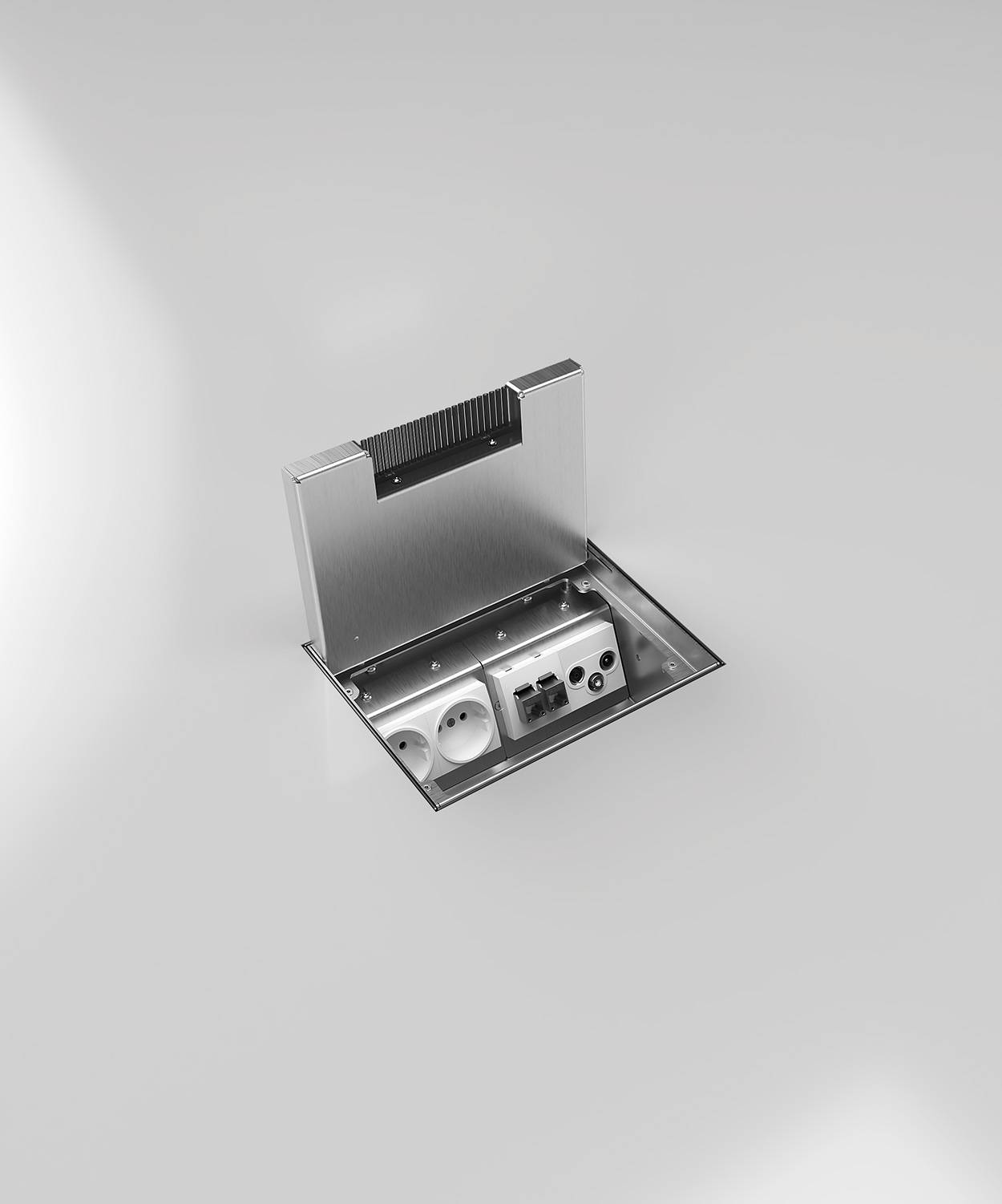 Bodensteckdose/ Bodentank 8904B; 3x Schuko, 1x Antenne,