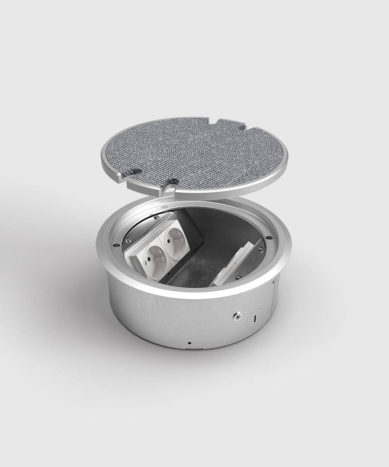 Bodensteckdose/ Bodentank 9904A; 2x Schuko, 1x RJ45 2fach, 1x Antenne,