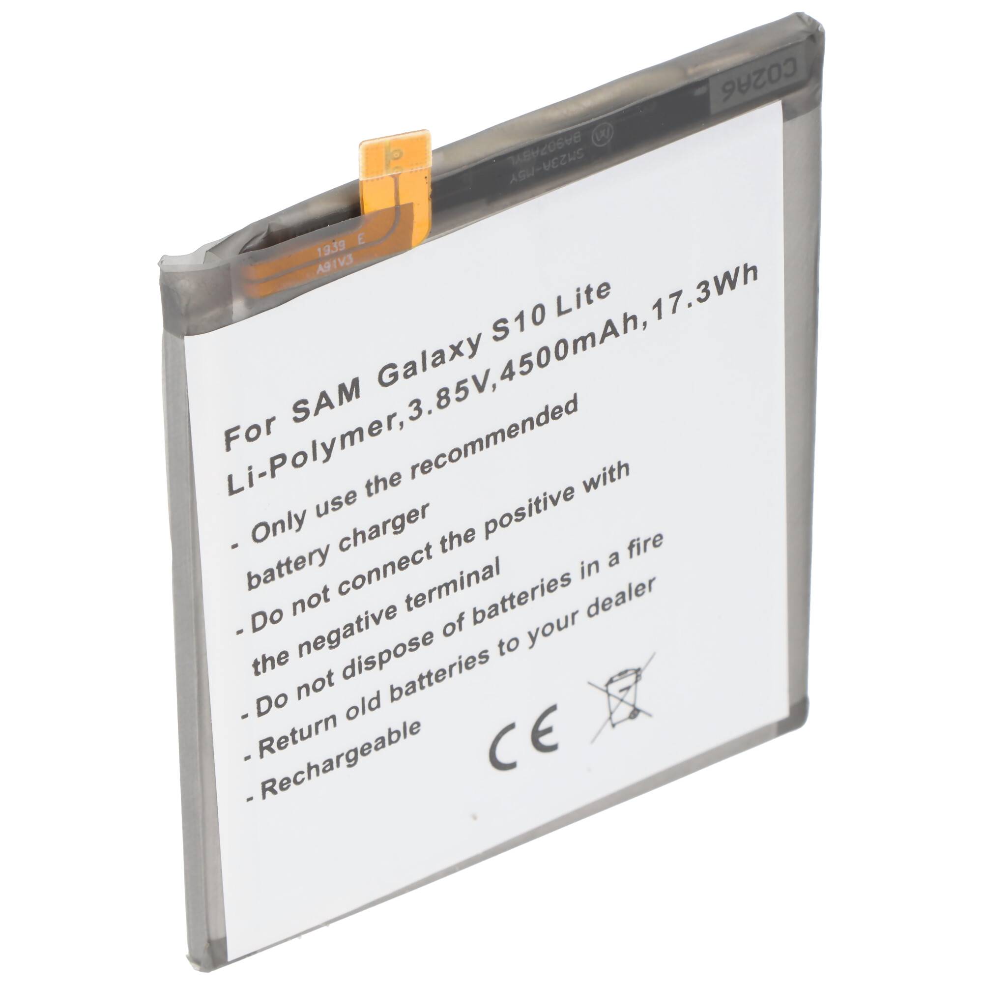 Akku passend für Samsung Galaxy S10 Lite, Li-Polymer, 3,85V, 4500mAh, 17,3Wh, built-in, ohne Werkzeug