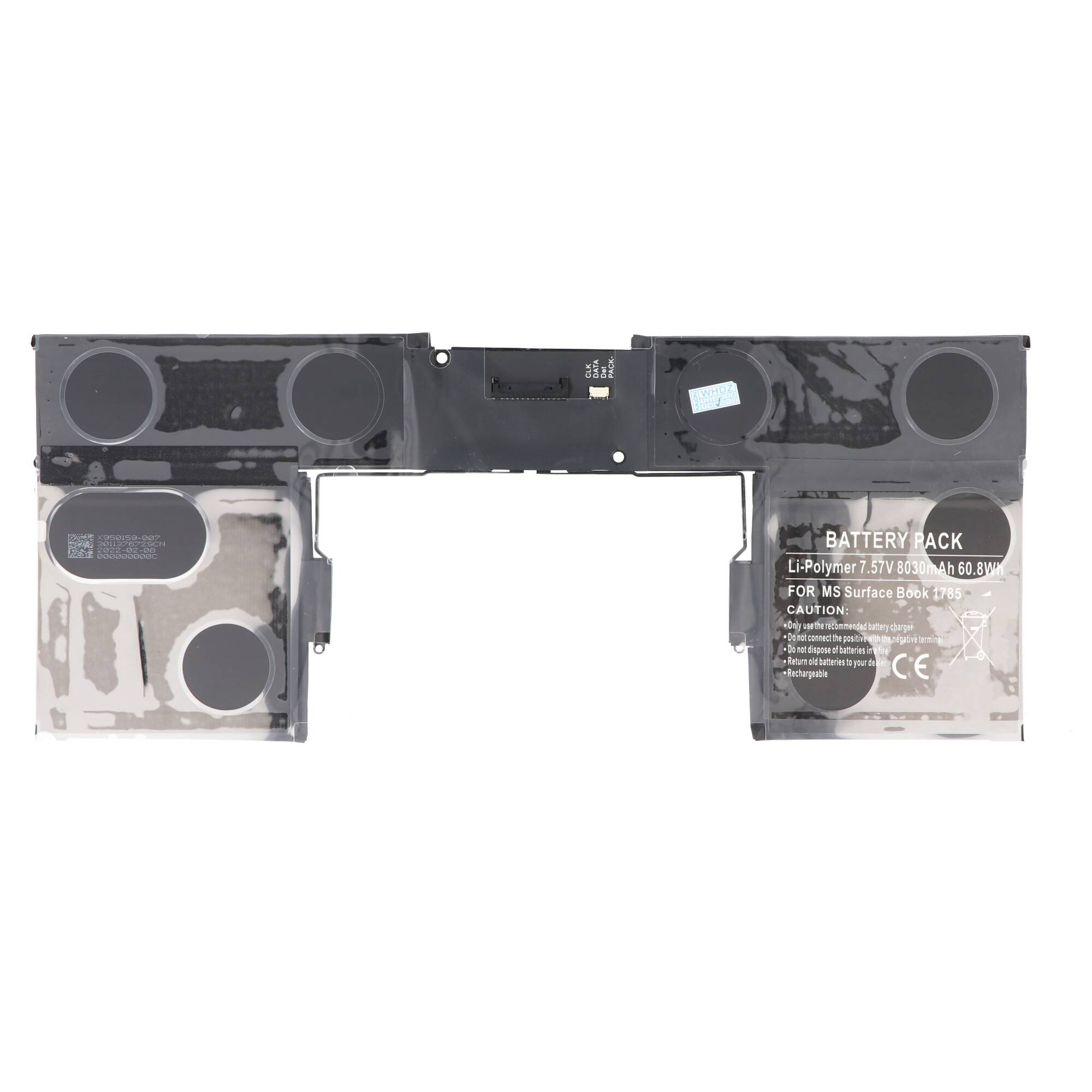 Akku passend für Microsoft Surface Book 1785, Li-Polymer, 7,57V, 8030mAh, 60,8Wh, built-in, ohne Werkzeug