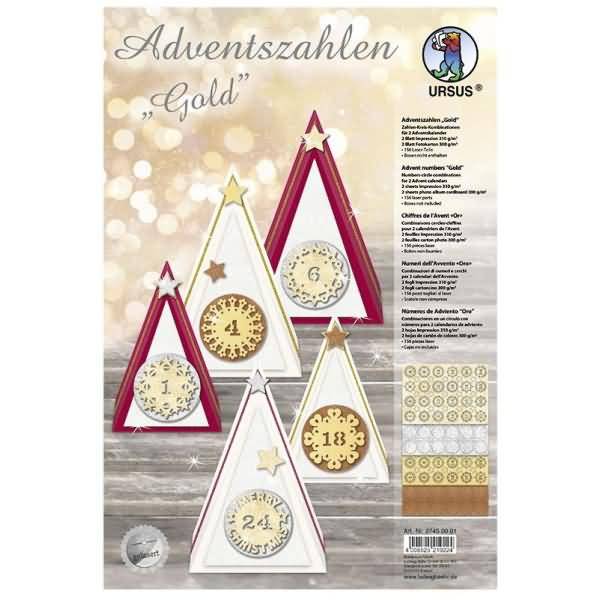 Adventszahlen Fotokarton/Impression 300/310g/qm 23x33cm 4 Blatt gold