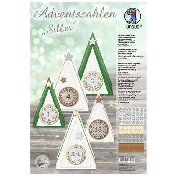 Adventszahlen Fotokarton/Impression 300/310g/qm 23x33cm 4 Blatt silber
