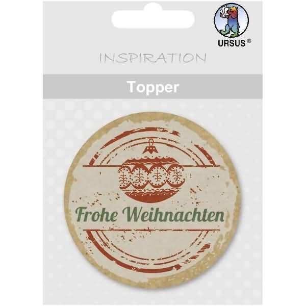 Topper Motiv Kraftkarton braun/rot Motiv 17 Frohe Weihnachten