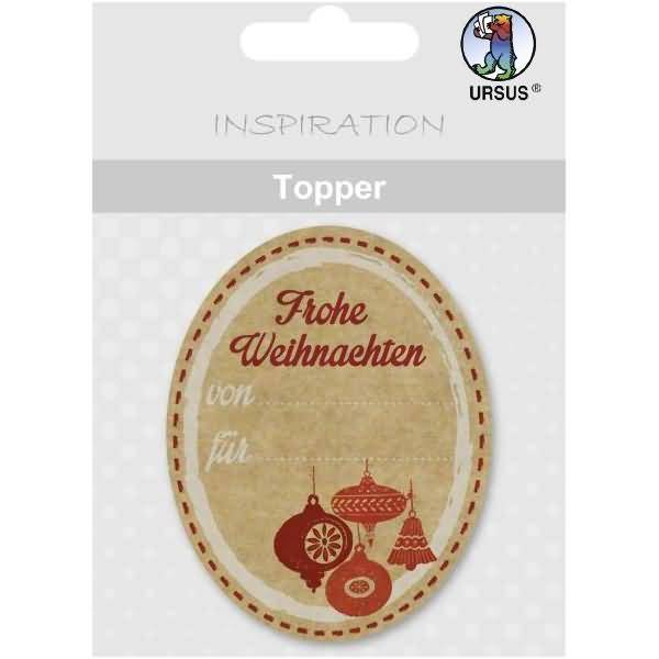 Topper Motiv Kraftkarton braun/rot Motiv 18 Frohe Weihnachten