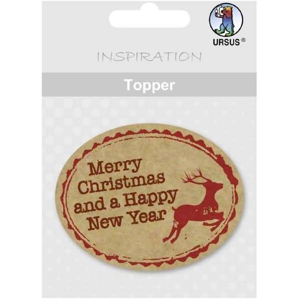 Topper Motiv Kraftkarton braun/rot Motiv 20 Merry Christmas and
