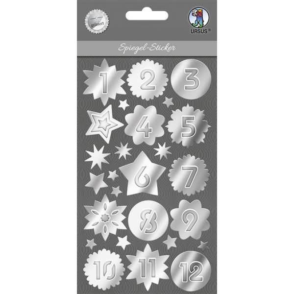 Spiegel-Sticker silber Adventszahlen 24 Stück