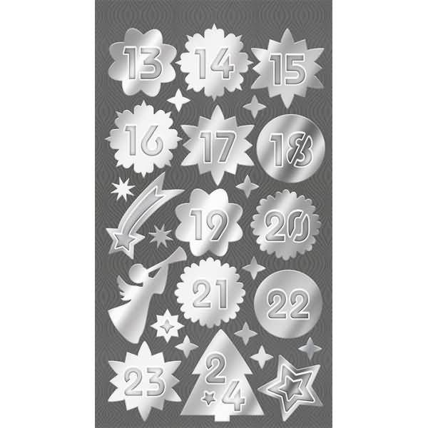 Spiegel-Sticker silber Adventszahlen 24 Stück