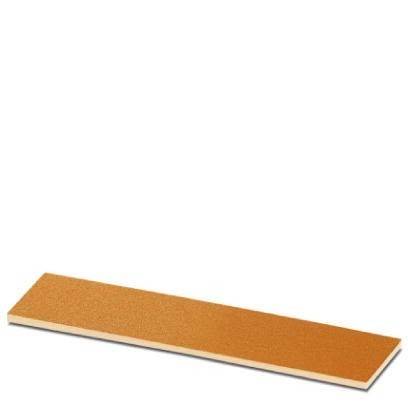 Ein orangefarbenes, rechteckiges Schleifpapierblatt, von einem leichten Winkel aus betrachtet, auf einem weißen Hintergrund. Es ist glatt und unbenutzt.