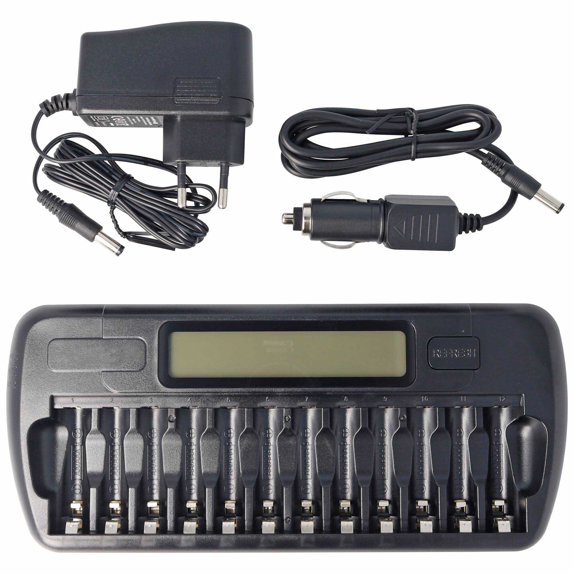 Microprozessor-gesteuertes NIMH Ladegerät mit LCD-Display für 1-12 AA oder AAA Akkus