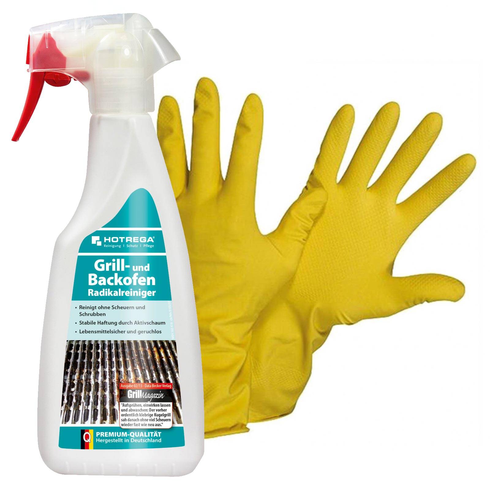 HOTREGA Grill und Backofen Radikalreiniger 500 ml SET + NITRAS Handschuhe Gr. 10
