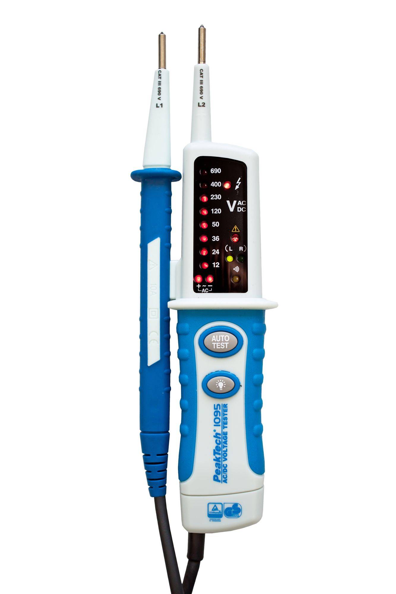 Zweipoliger AC/DC-Spannungsprüfer mit LED-Anzeige ~ TÜV/GS